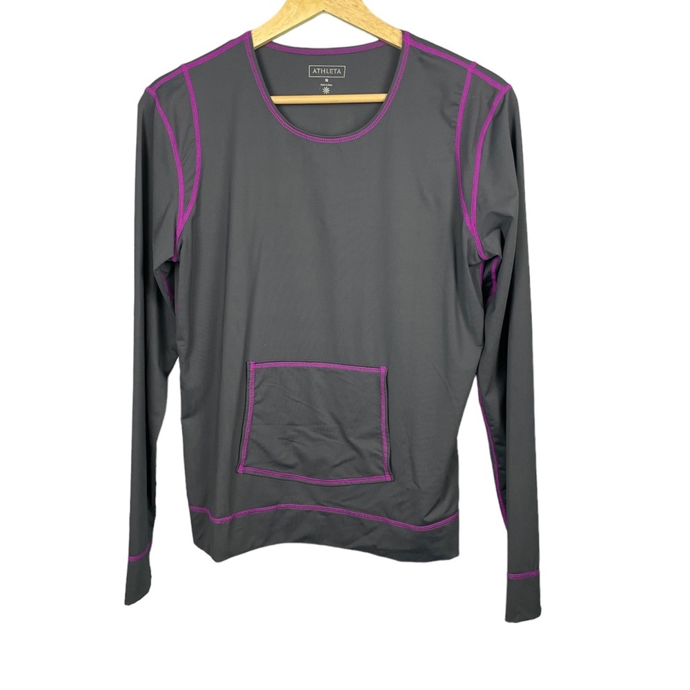 ATHLETA Women's Athletic
Top Long Sleeve Front Pocket
Sz M Grey Purple